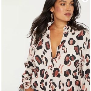 Printed Button Down Shirt with Ruffle neck